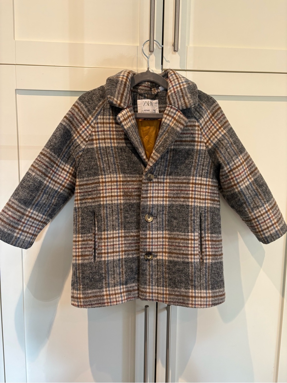 Zara Kids 4-5 Years Plaid Wool-Blend Pea Coat in Gray and Brown